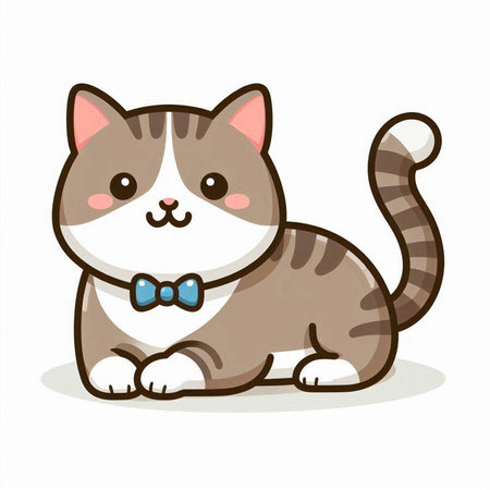 Cute cartoon cat with bow tie. Vector illustration isolated on white background.のイラスト素材