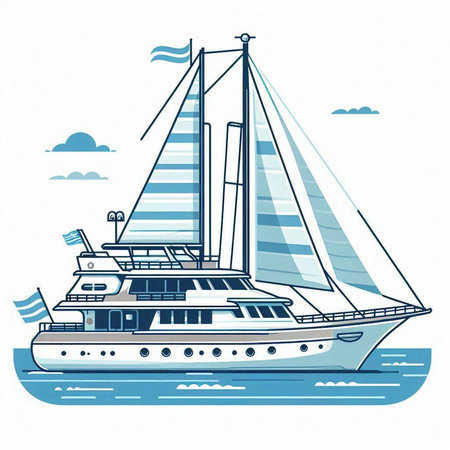 Yacht on the water. Vector illustration of a sailboat.のイラスト素材
