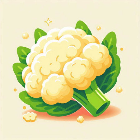 Cauliflower vector illustration. Cauliflower with green leaves.のイラスト素材