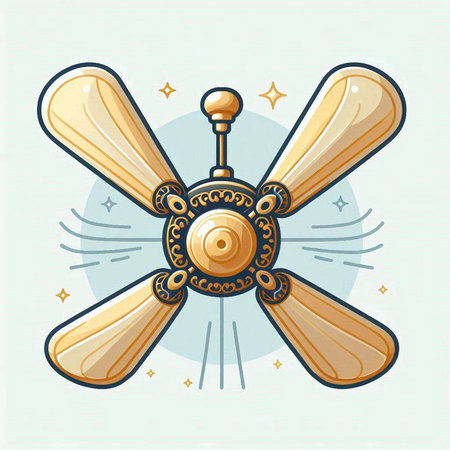 Illustration of a vintage propeller on a light blue background.のイラスト素材