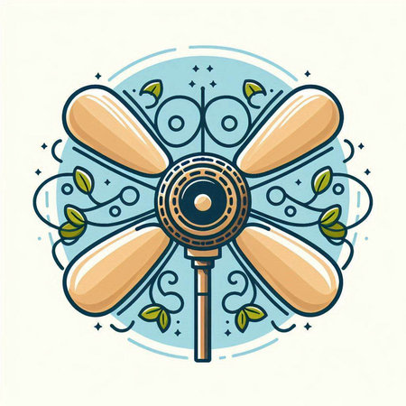 Vintage windmill emblem. Vector illustration in flat linear style.のイラスト素材