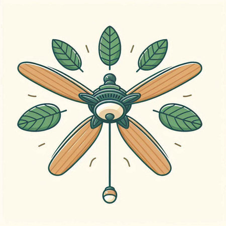 Cute vector illustration of a wooden propeller with green leaves.のイラスト素材