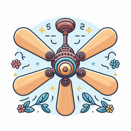 Ceiling fan. Vector illustration in doodle style.のイラスト素材