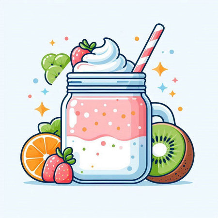 Fruit smoothie in a jar. Hand drawn vector illustration.のイラスト素材