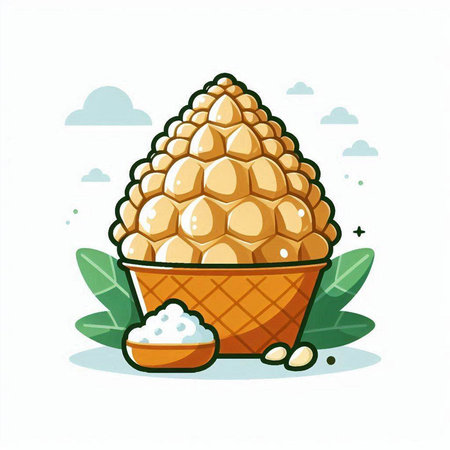 Illustration of a corn cob in a waffle cup. Vector illustration.のイラスト素材