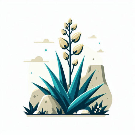 Illustration of a yucca plant in the desert. Vector illustration.のイラスト素材