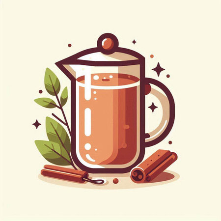 Cup of tea with cinnamon. Vector illustration in cartoon style.のイラスト素材