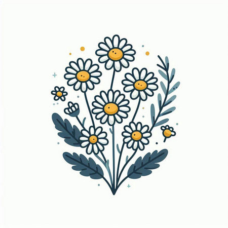 Chamomile flowers. Hand drawn vector illustration in doodle style.のイラスト素材