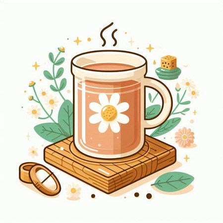 Cup of tea with chamomile. Vector illustration.のイラスト素材