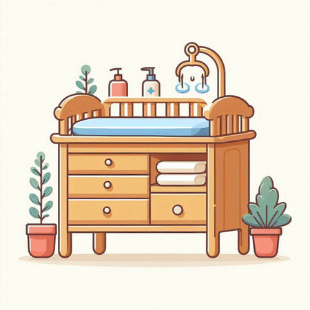 Illustration of bedroom furniture in cartoon style. Vector illustration. Furniture in flat style.のイラスト素材