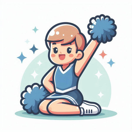 Cheerful little boy playing cheerleading, cartoon vector illustration.のイラスト素材