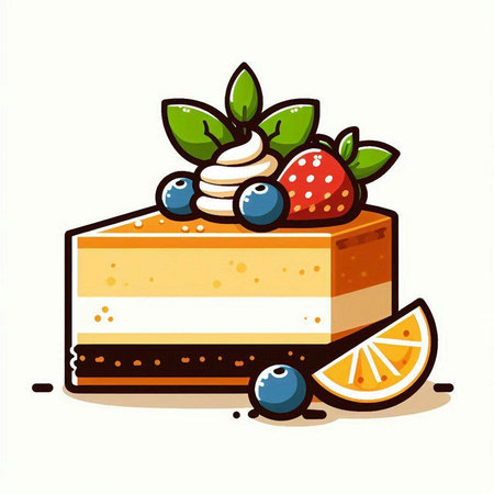 Cake with berries on a white background. Vector cartoon illustration.のイラスト素材