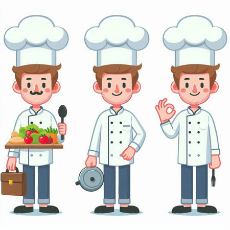 Chef character design. Vector illustration in a flat style isolated on white background.のイラスト素材
