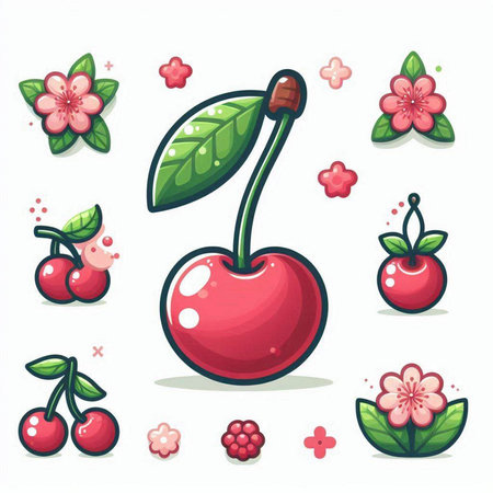 Cherry fruit icon set isolated on white background. Vector illustration.のイラスト素材