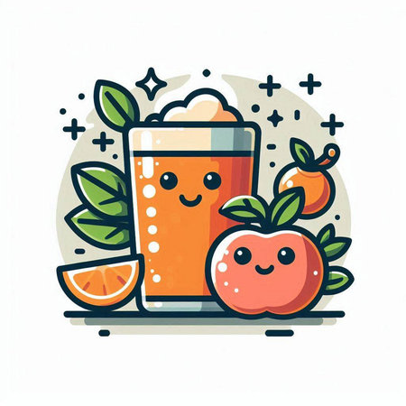 Fruit juice in a glass. Vector flat cartoon character illustration icon designのイラスト素材