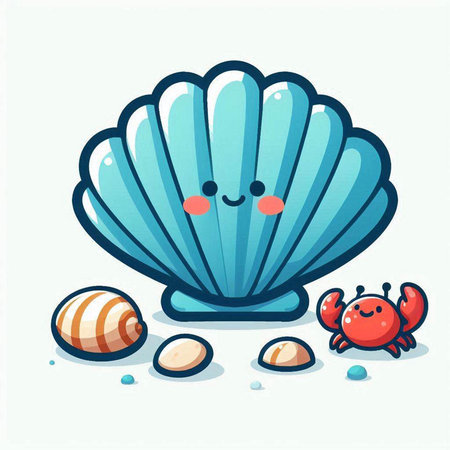 Cute cartoon seashell and crab on white background. Vector illustration.のイラスト素材