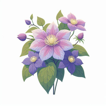 Bouquet of clematis isolated on white background. Vector illustration.のイラスト素材