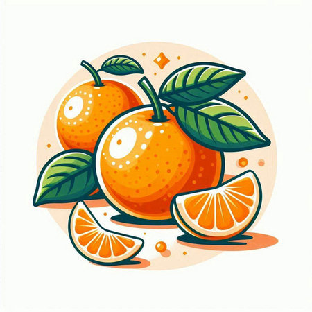 Orange fruit with leaves and slices on white background. Vector illustration.のイラスト素材