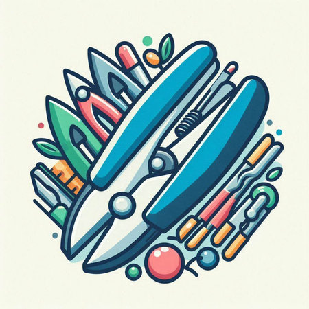 Set of hand-drawn doodle tools. Colorful vector illustration.のイラスト素材