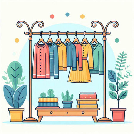 Fashionable clothes on a hanger. Vector illustration in flat styleのイラスト素材