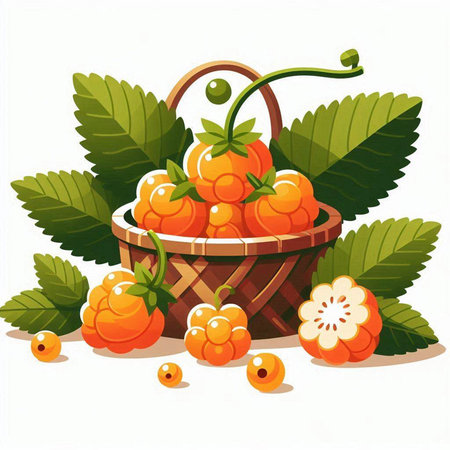 Ripe berries in a basket on a white background. Vector illustration.のイラスト素材