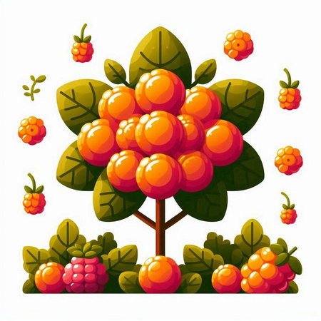 Illustration of a bunch of ripe raspberries on a white backgroundのイラスト素材