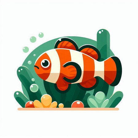Cartoon clown fish in aquarium. Marine animal. Vector illustration.のイラスト素材
