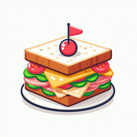 Sandwich with ham, cheese, tomato and lettuce. Vector illustration.のイラスト素材