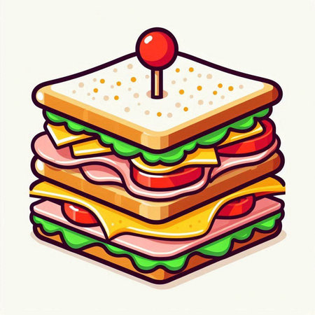 Sandwich with ham, cheese, tomato and lettuce. Vector illustration.のイラスト素材