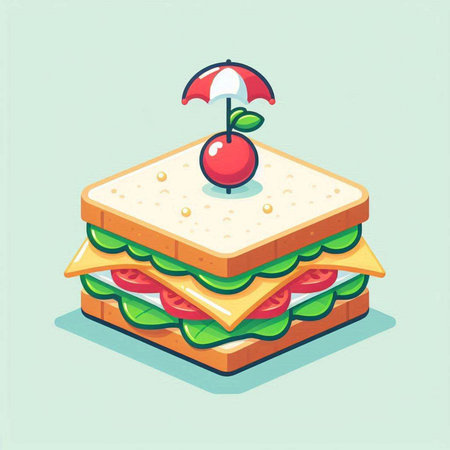 Sandwich with a cherry and an umbrella. Vector illustration in cartoon style.のイラスト素材