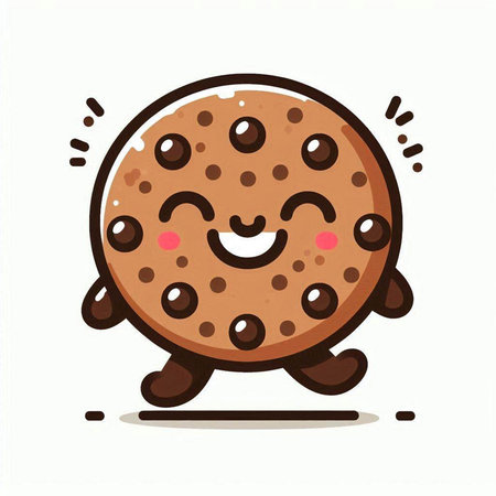 Cute Chocolate Chip Cookie Cartoon Character Mascot Vector Illustrationのイラスト素材