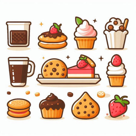 Coffee and sweets icons set. Vector illustration of coffee and sweets.のイラスト素材