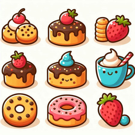 Cartoon Illustration of Cute Sweet Dessert Icons Setのイラスト素材