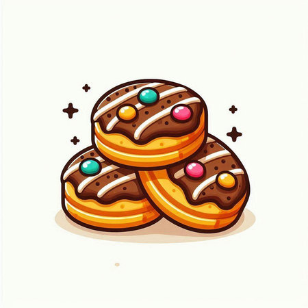 Chocolate donuts with sprinkles on white background. Vector illustration.のイラスト素材