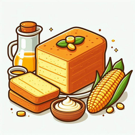 Illustration of a set of ingredients for a sweet corn cake.のイラスト素材