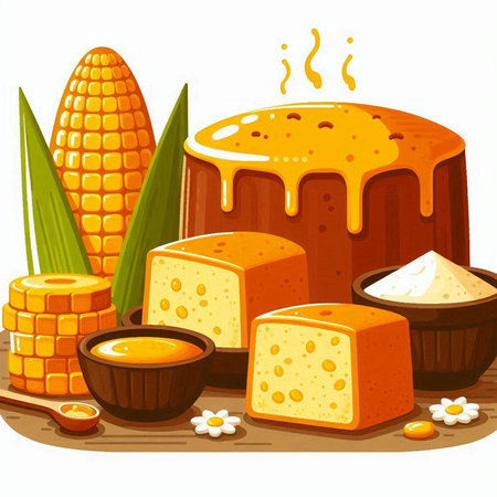 Illustration of a Cakes and Corns on a White Backgroundのイラスト素材