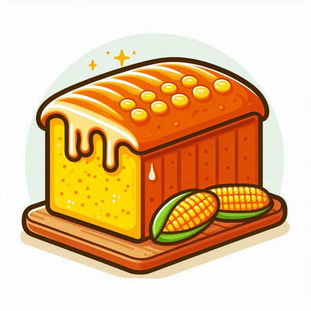 Illustration of a piece of bread with butter and corn on topのイラスト素材