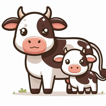 Cute cow and calf on a white background. Vector illustration.のイラスト素材