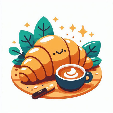 Coffee and croissant vector illustration. Cute breakfast.のイラスト素材