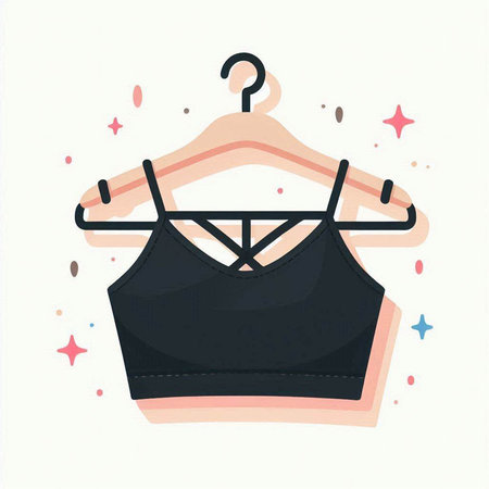 Women's black tank top on a hanger. Vector illustration.のイラスト素材