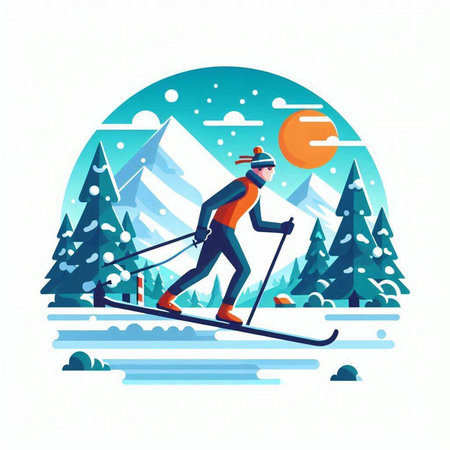 Skiing. Winter sport. Vector illustration in flat style.のイラスト素材