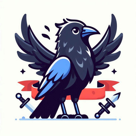 Crow with a ribbon and a sword. Vector illustration on white background.のイラスト素材