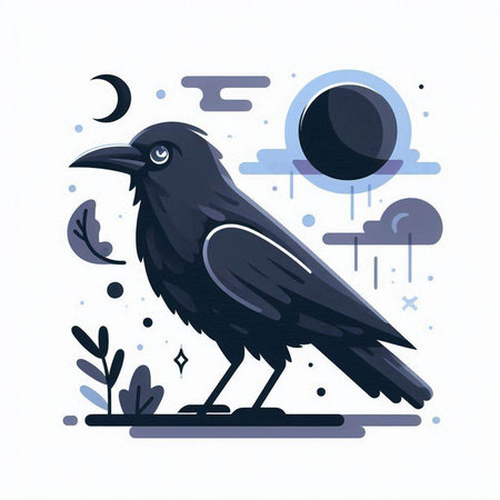 Crow in the night. Vector illustration in a flat style.のイラスト素材