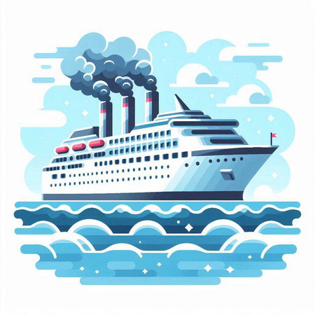Cruise ship in the sea. Vector illustration. Flat style.のイラスト素材