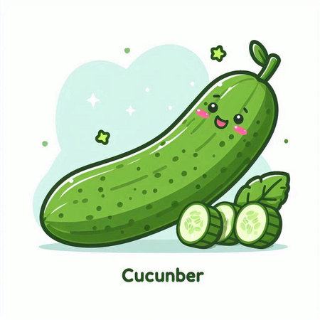 Cucumber character vector illustration. Cucumber vector illustration. Cucumber vegetable cartoon characterのイラスト素材