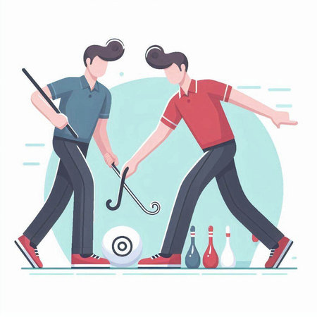 Man and woman playing billiards. Flat style vector illustration.のイラスト素材