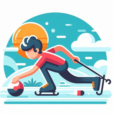 Man skating on ice in the park. Flat style vector illustration.のイラスト素材