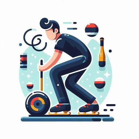 Man riding on roller skates. Vector illustration in flat style.のイラスト素材