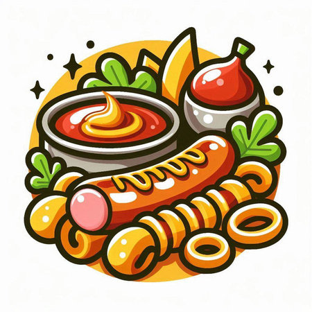 Sausage and ketchup icon. Fast food vector illustration.のイラスト素材