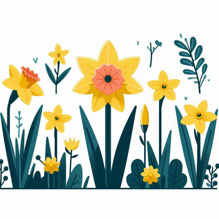 Flower background with narcissus and daffodils. Vector illustration.のイラスト素材